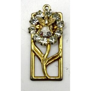 Vintage FOE Fraternal Order of Eagles LA Rhinestone Gold Tone Pendant